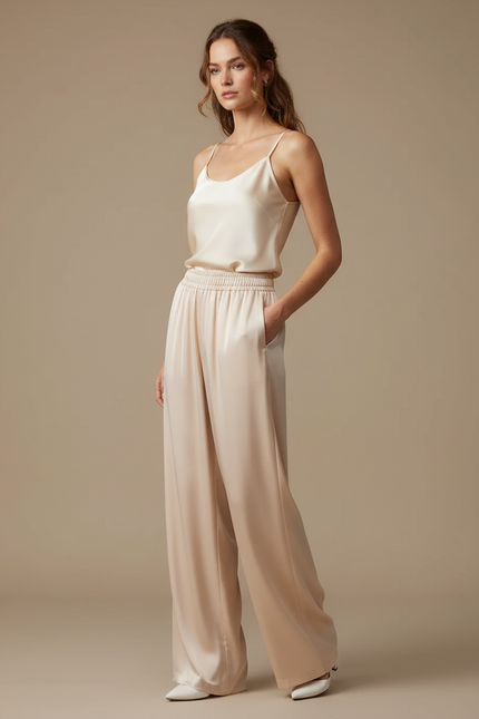 Ensemble Pantalon Tunique Fluide - Beige Soie