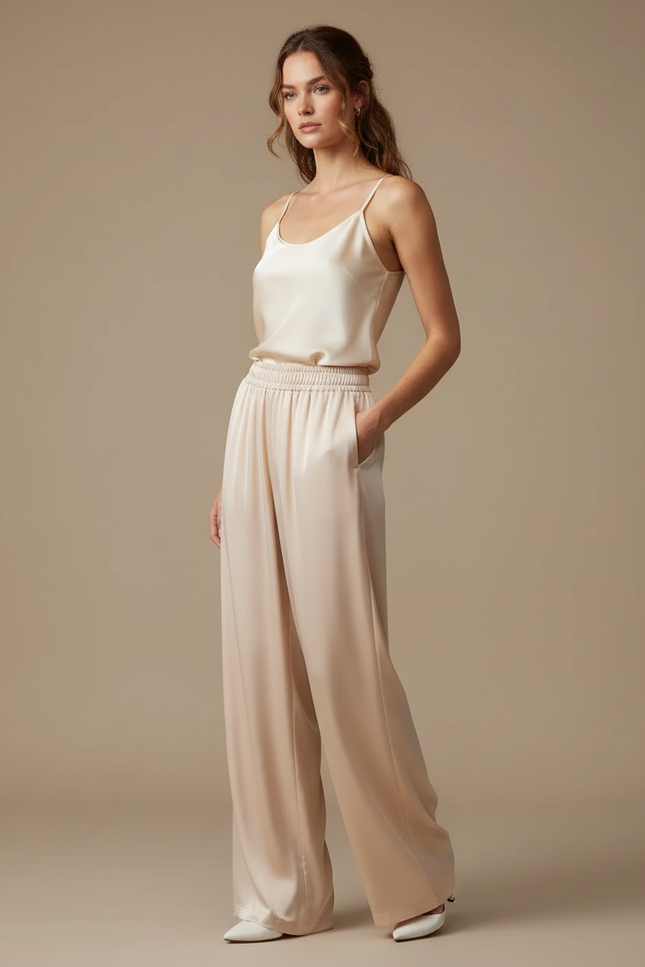 Ensemble Pantalon Tunique Fluide - Beige Soie
