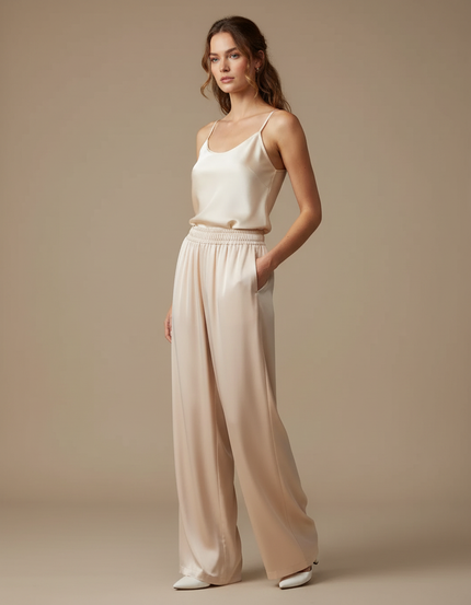 Ensemble Pantalon Tunique Fluide - Beige Soie