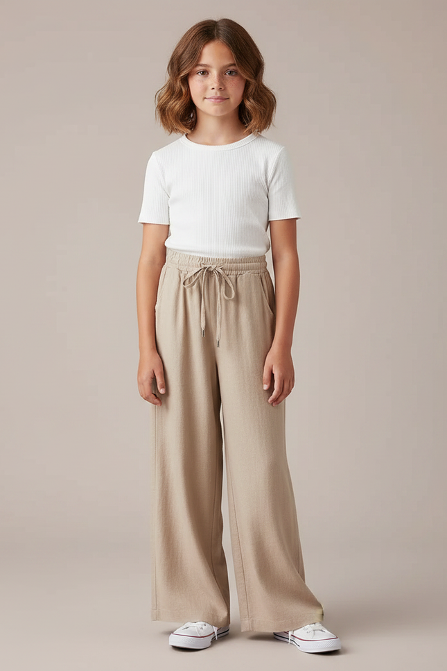 Pantalon Fluide Beige Cordon Ample Casual Fille - Maille