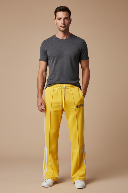 Pantalon Fluide Jaune Rayé Ample Décontracté Sport - Molleton