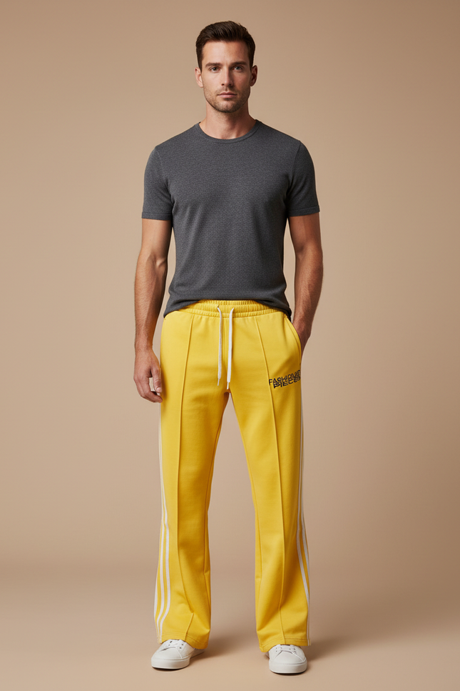Pantalon Fluide Jaune Rayé Ample Décontracté Sport - Molleton