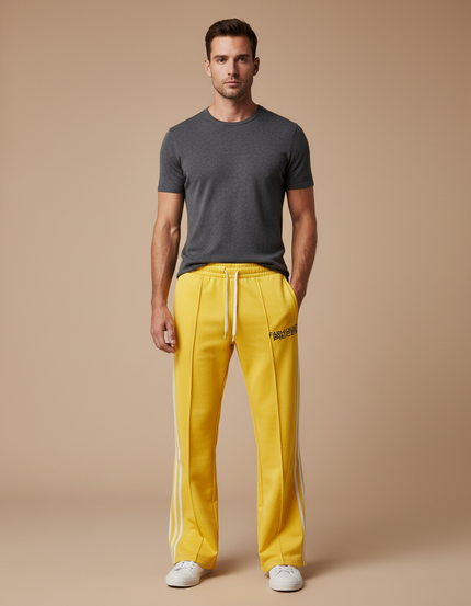 Pantalon Fluide Jaune Rayé Ample Décontracté Sport - Molleton