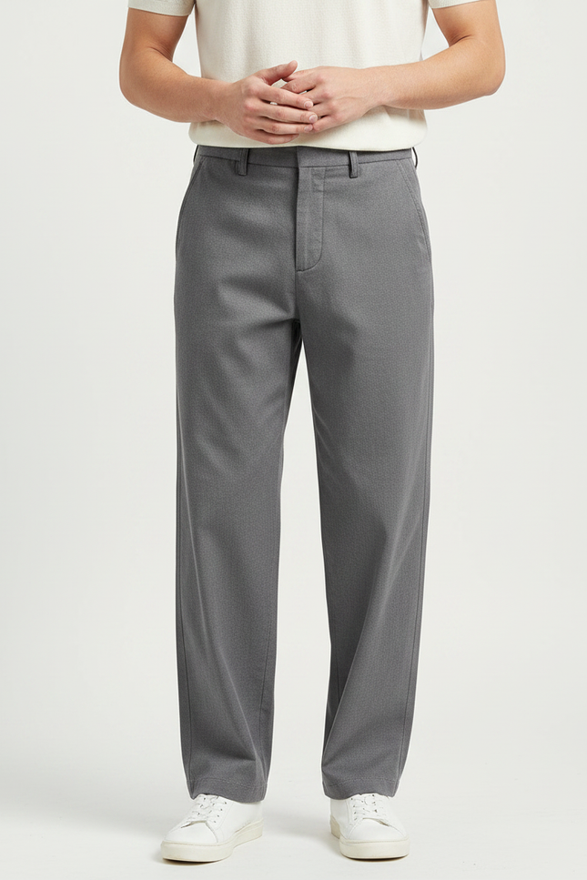 Pantalon Fluide Gris Droit Décontracté Homme - Polyester
