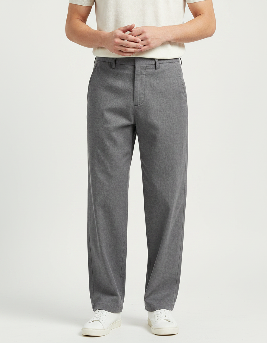 Pantalon Fluide Gris Droit Décontracté Homme - Polyester