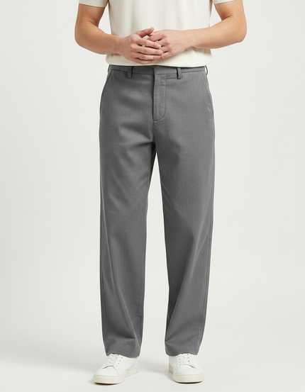 Pantalon Fluide Gris Droit Décontracté Homme - Polyester