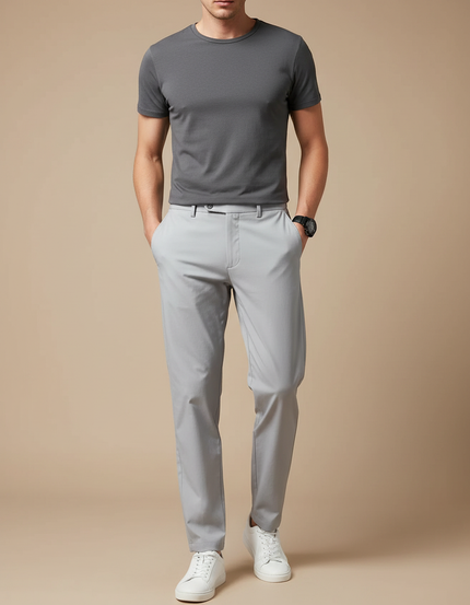 Pantalon Fluide Gris Clair Droit Décontracté Homme - Polyester