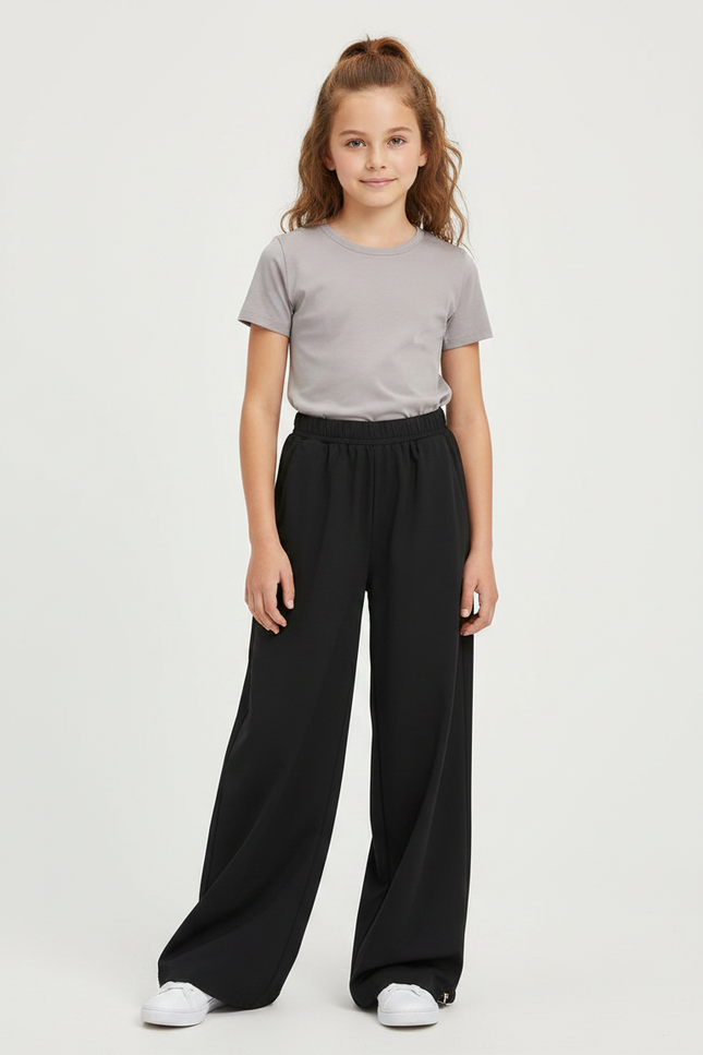 Pantalon Fluide Noir Ample Casual Élastique Confortable - Polyester