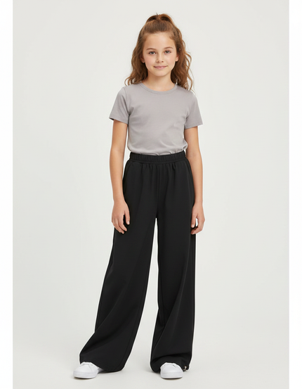 Pantalon Fluide Noir Ample Casual Élastique Confortable - Polyester