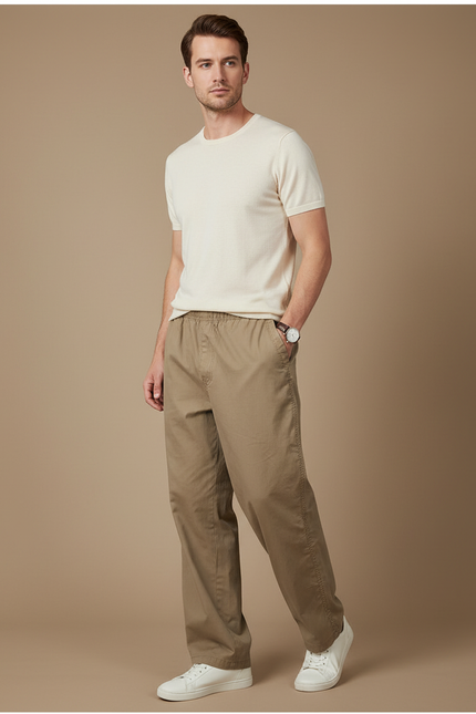 Pantalon Fluide Kaki Ample Coton Décontracté Homme