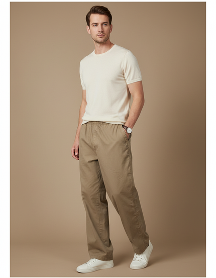 Pantalon Fluide Kaki Ample Coton Décontracté Homme