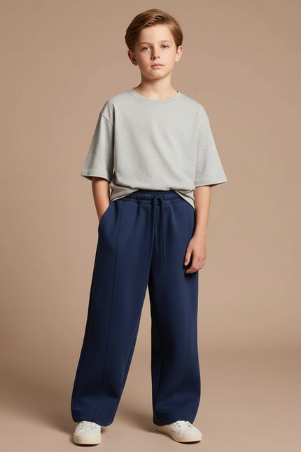 Pantalon Fluide Bleu Marine Ample Cordon Enfant Sport - Molleton
