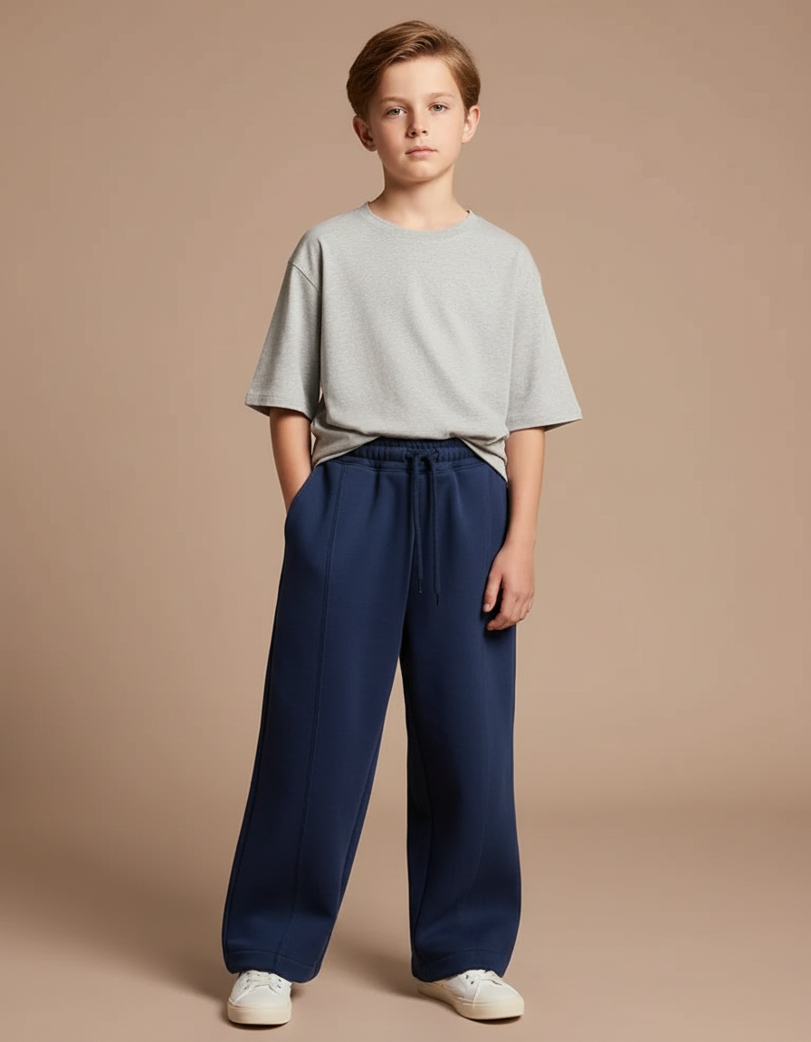 Pantalon Fluide Bleu Marine Ample Cordon Enfant Sport - Molleton
