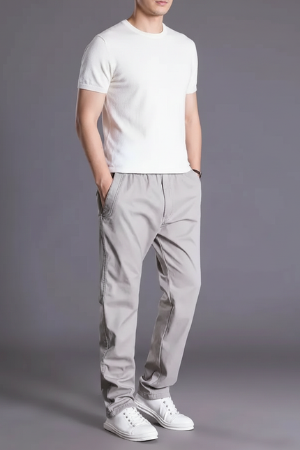 Pantalon Fluide Gris Coton Droit Décontracté Homme