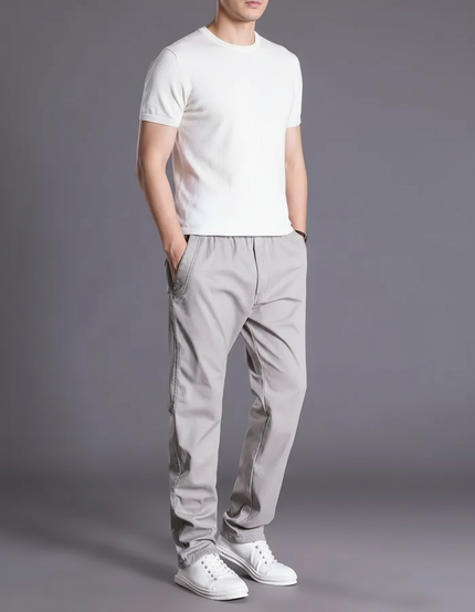 Pantalon Fluide Gris Coton Droit Décontracté Homme