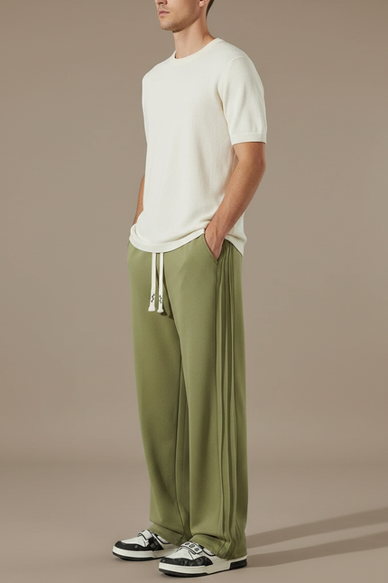 Pantalon Fluide Vert Ample Coton Plissé Décontracté Homme - Molleton