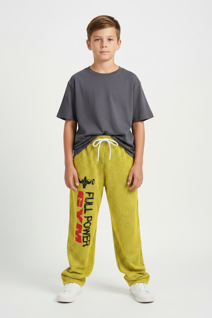 Pantalon Fluide Jaune Rayé Imprimé Décontracté Garçon - Molleton
