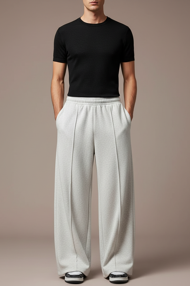 Pantalon Fluide Gris Ample Coton Sport Homme - Molleton