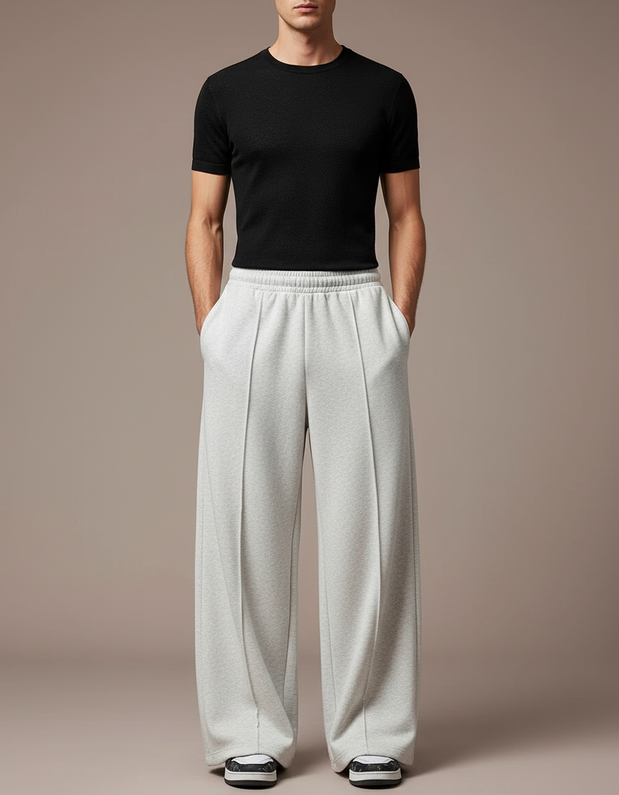 Pantalon Fluide Gris Ample Coton Sport Homme - Molleton