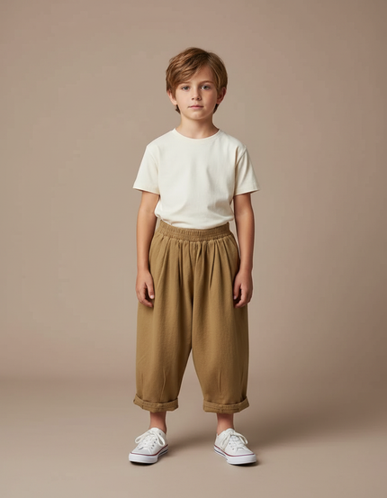 Pantalon Fluide Kaki Ample Coton Enfant Rétro
