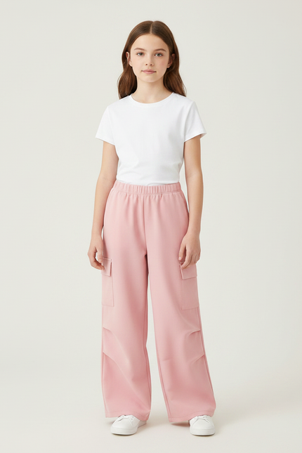 Pantalon Fluide Rose Ample Cargo Poches Latérales - Molleton