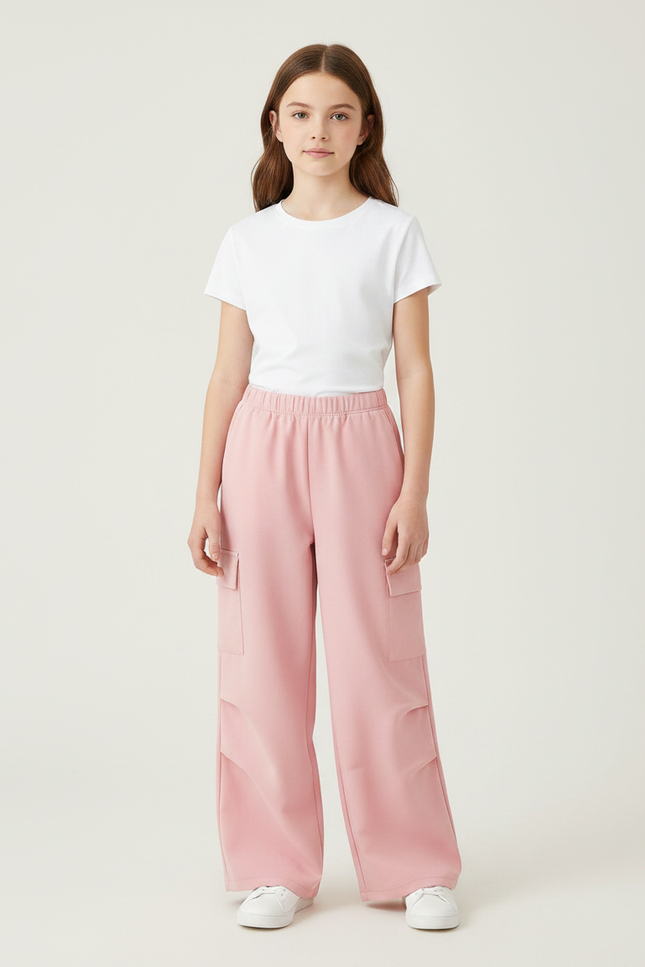 Pantalon Fluide Rose Ample Cargo Poches Latérales - Molleton