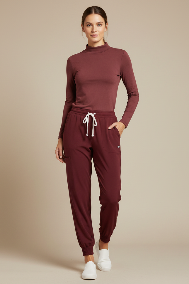Pantalon Fluide Bordeaux Jogger Cordon Femme Confortable - Polyester