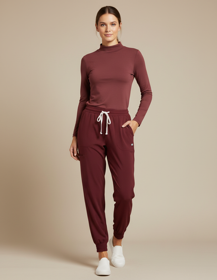 Pantalon Fluide Bordeaux Jogger Cordon Femme Confortable - Polyester