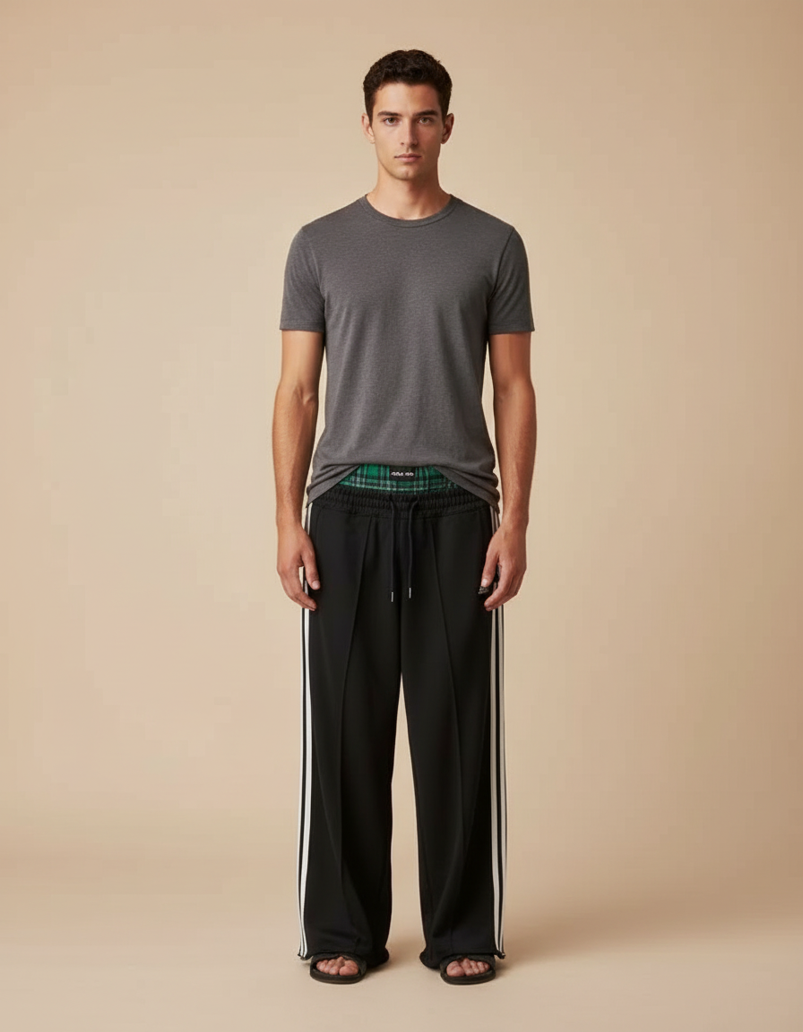Pantalon Fluide Noir Ample Rayé Décontracté Homme - Polyester