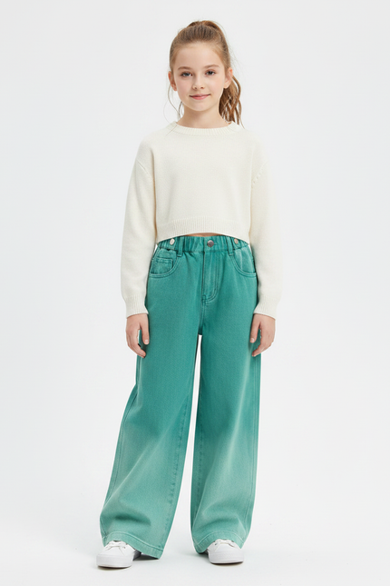 Pantalon Fluide Vert Dégradé Ample Coton Enfant - Jean