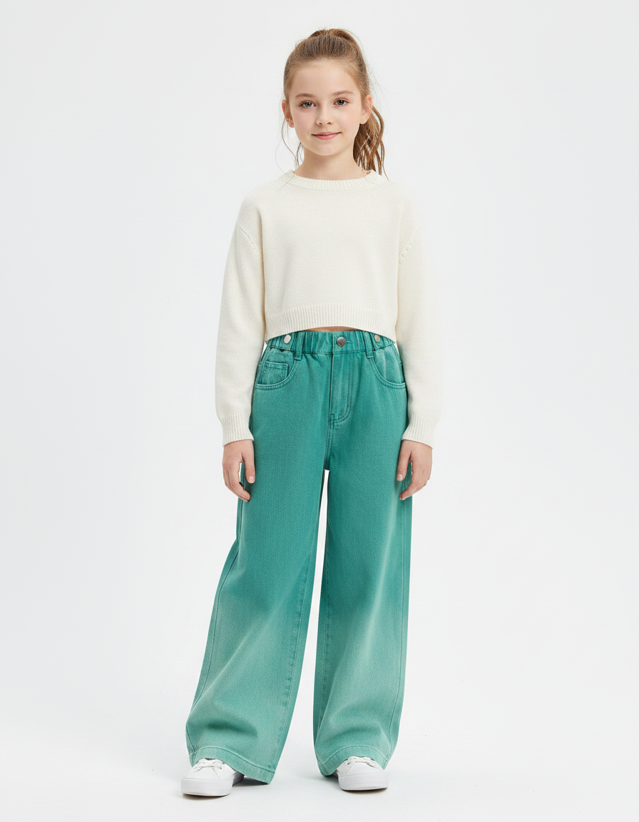 Pantalon Fluide Vert Dégradé Ample Coton Enfant - Jean