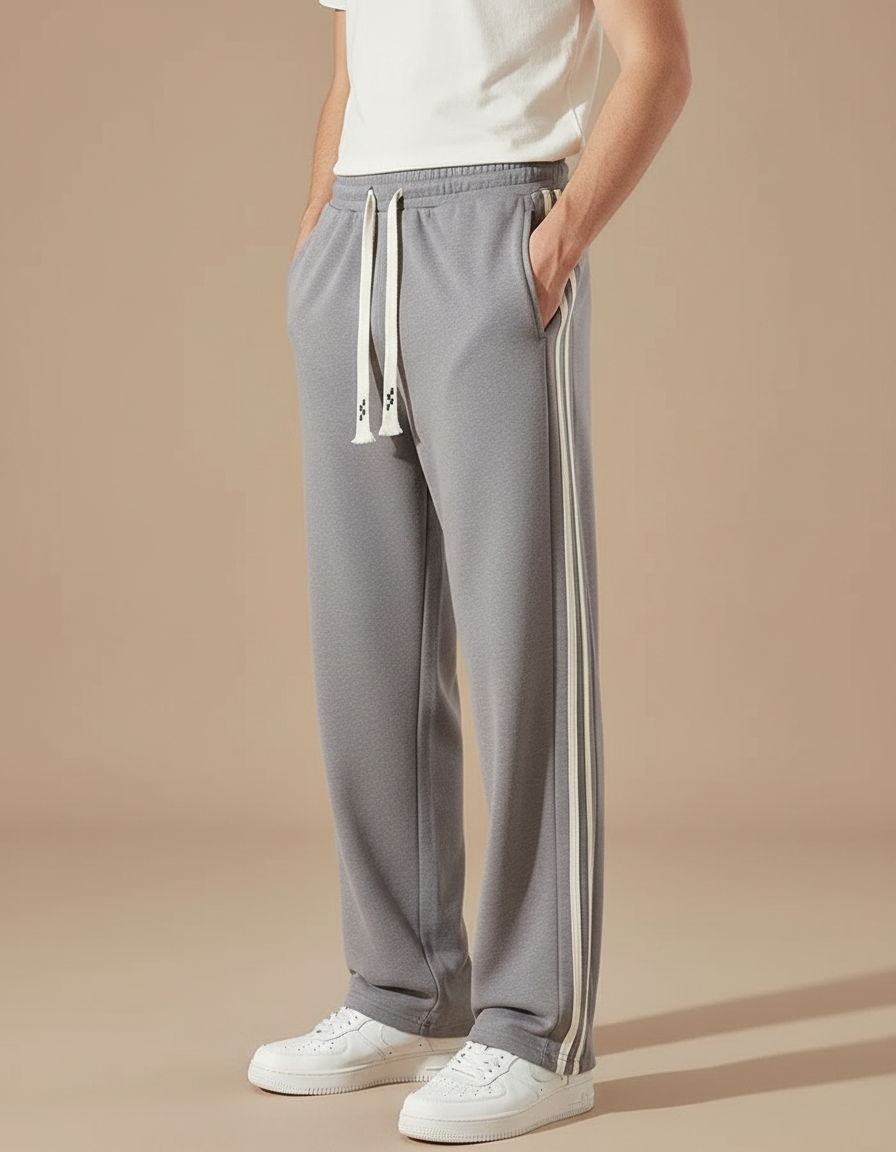 Pantalon Fluide Gris Coton Ample Sport Cordon - Molleton