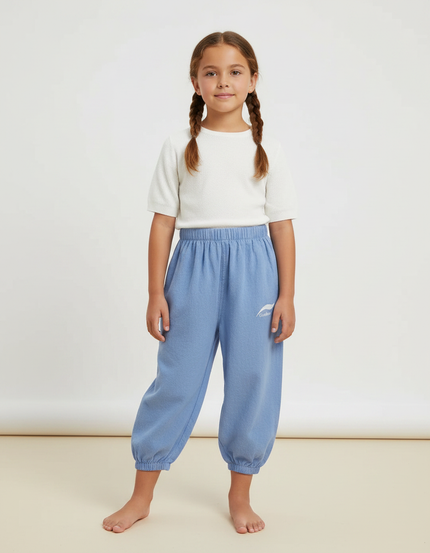 Pantalon Fluide Bleu Coton Ample Resserré Enfant - Molleton