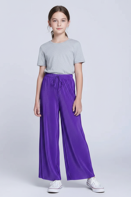 Pantalon Fluide Plissé Violet Ample Décontracté Enfant - Polyester