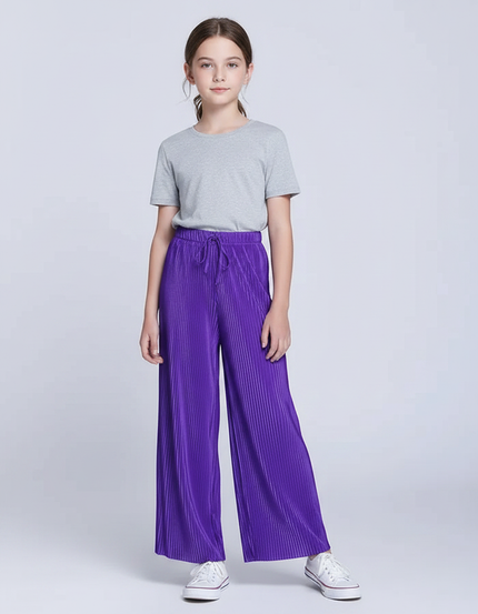 Pantalon Fluide Plissé Violet Ample Décontracté Enfant - Polyester