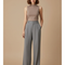 Pantalon Fluide Femme Gris Palazzo Polyester