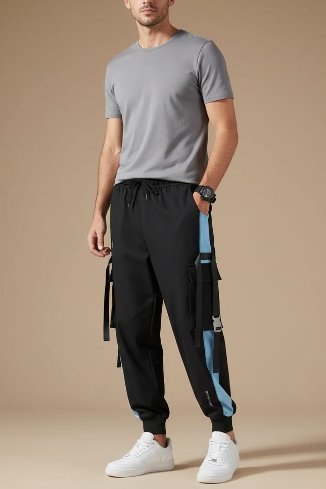 Pantalon Fluide Noir Cargo Sport Homme - Polyester