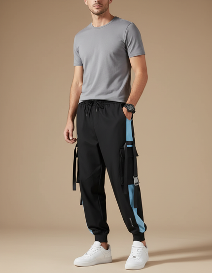 Pantalon Fluide Noir Cargo Sport Homme - Polyester