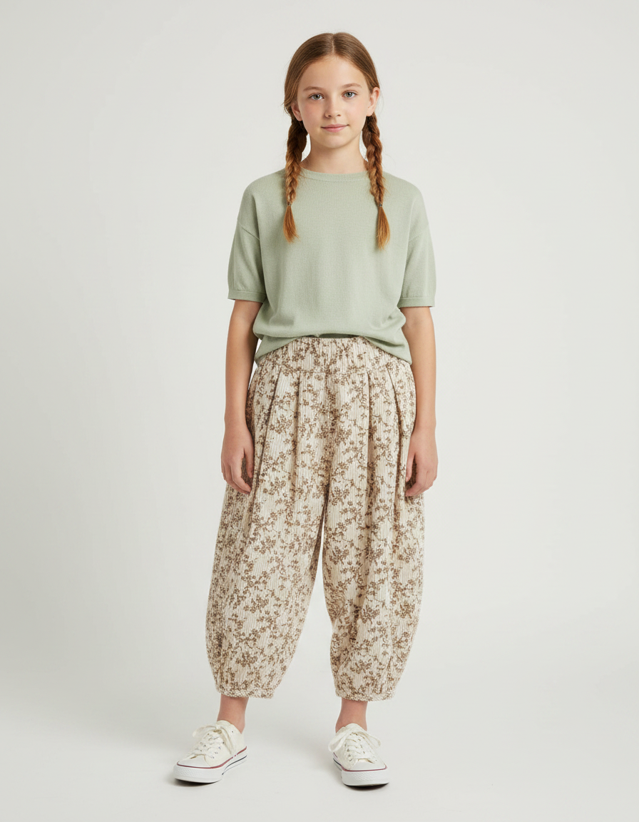 Pantalon Fluide Imprimé Floral - Cordé