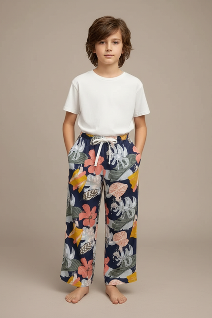 Pantalon Fluide Floral Ample Décontracté Enfant - Multicolore Viscose