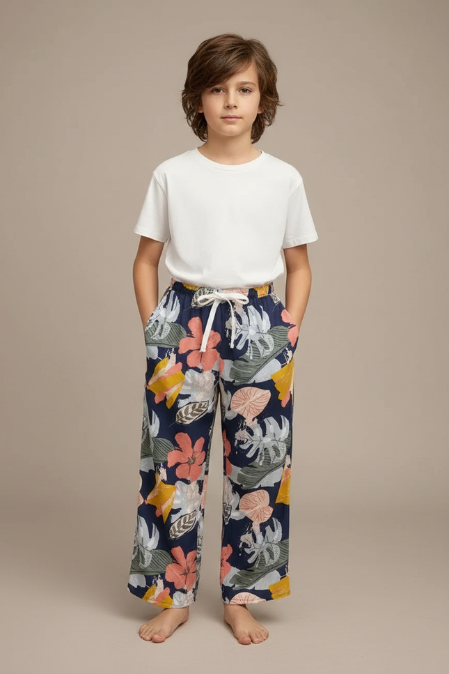 Pantalon Fluide Floral Ample Décontracté Enfant - Multicolore Viscose