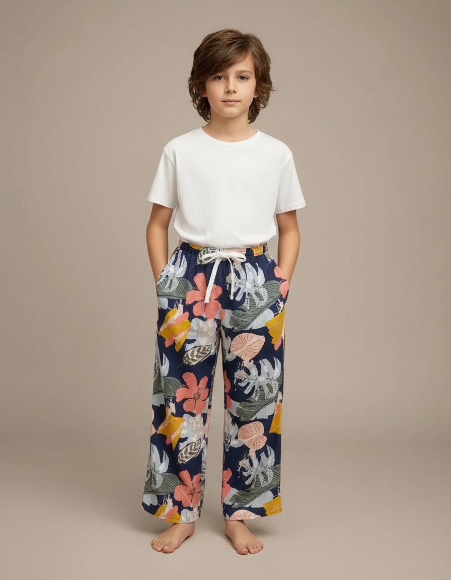 Pantalon Fluide Floral Ample Décontracté Enfant - Multicolore Viscose