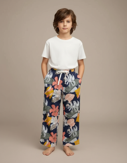 Pantalon Fluide Floral Ample Décontracté Enfant - Multicolore Viscose