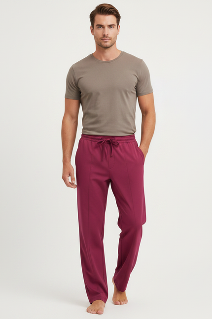 Pantalon Fluide Bordeaux Droit Cordon Homme - Viscose