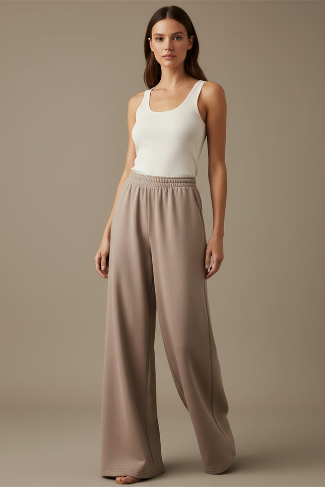 Pantalon Fluide Beige Ample Décontracté Femme - Molleton