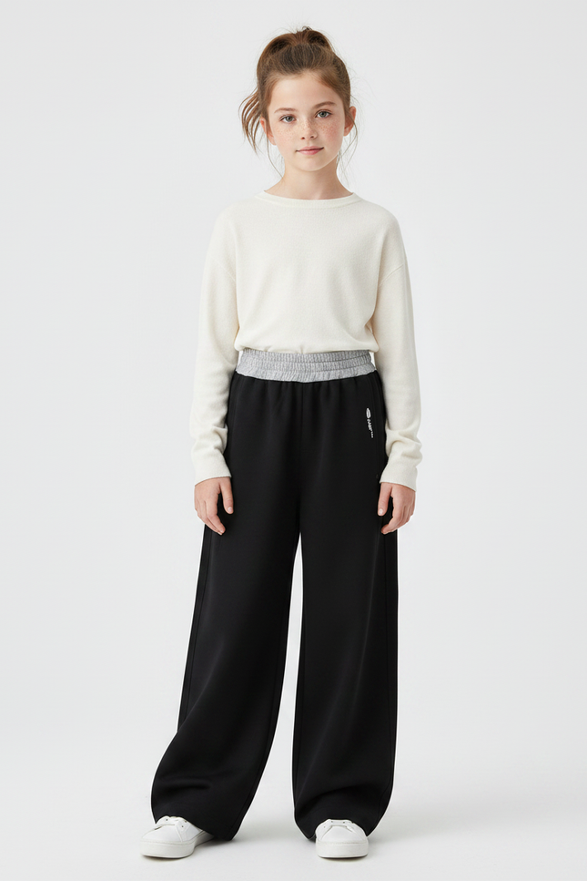 Pantalon Fluide Noir Ample Coton Sportif Fille - Molleton