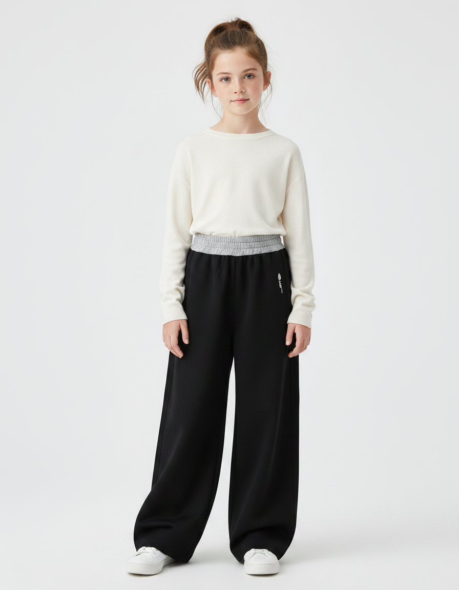 Pantalon Fluide Noir Ample Coton Sportif Fille - Molleton