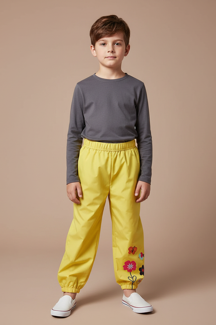 Pantalon Fluide Jaune Imprimé Fleurs Garçon Confortable - Polyester