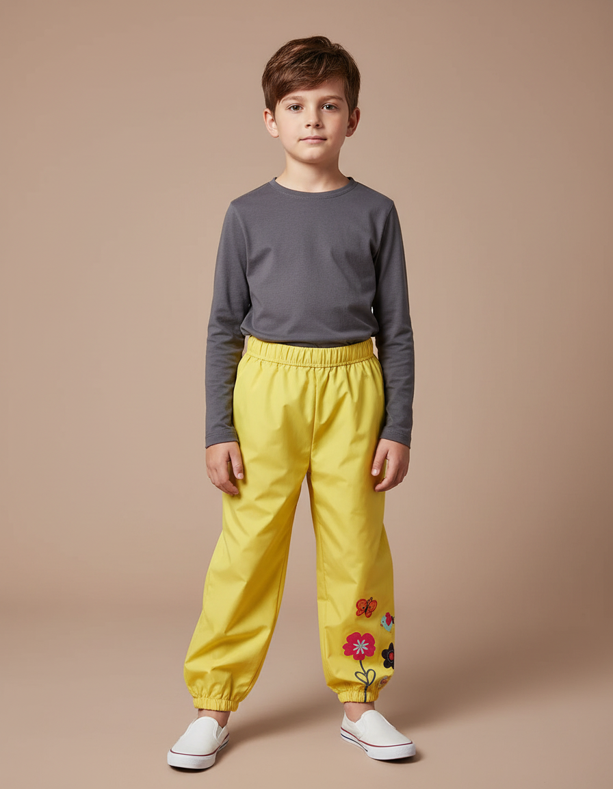 Pantalon Fluide Jaune Imprimé Fleurs Garçon Confortable - Polyester