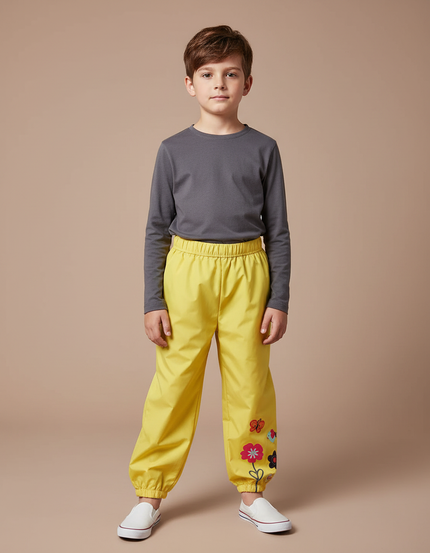 Pantalon Fluide Jaune Imprimé Fleurs Garçon Confortable - Polyester